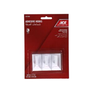 Ace 3-Piece Adhesive Hook White 0.9 x 1.7inch